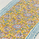 Royal Mughal Floral Handblocked Cotton Table Runner Set | focus view
