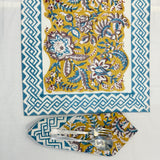 Royal Mughal Floral Handblocked Cotton Table Runner Set | mat view