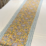 Royal Mughal Floral Handblocked Cotton Table Runner Set | runner view