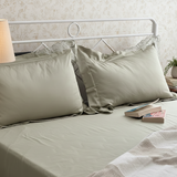 Sage Green Soft 400TC Bedsheet Set with rose lace | Satin Feel | full view