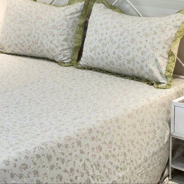 Slate Blossom Soft Cotton Feel Double Bed Bedsheet Set with Lace Detailed Pillow Covers (250 x 270 cm)  | full length view