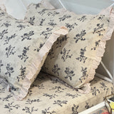 Slate Blossom Soft Cotton Feel Double Bed Bedsheet Set with Lace Detailed Pillow Covers (250 x 270 cm) | pillow view