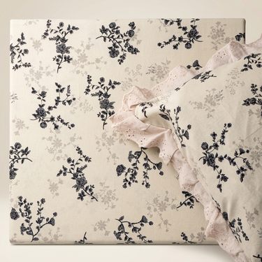 Slate Blossom Soft Cotton Feel Double Bed Bedsheet Set with Lace Detailed Pillow Covers (250 x 270 cm) | studio top view