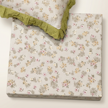 Slate Blossom Soft Cotton Feel Double Bed Bedsheet Set with Lace Detailed Pillow Covers (250 x 270 cm)  | top view