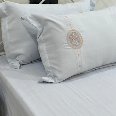 Soft Blue Embroidered Bedsheet Set | Super Soft with Pillow Embroidery | side view