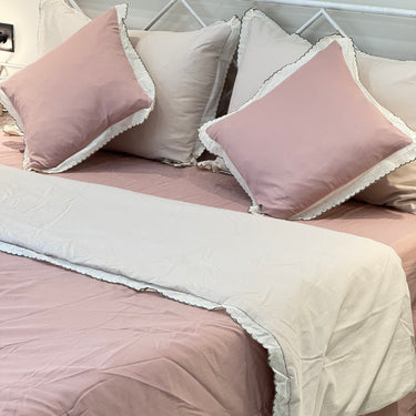 Soft Pink 6 peice Summer Bedding Set with Lace Details | King Size | side view