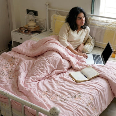 Soft Pink Embroidered AC Comforter | Double | creative view