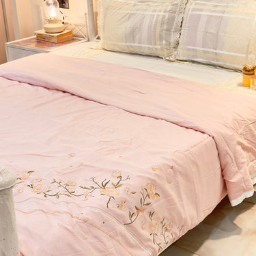 Soft Pink Embroidered AC Comforter | Double | side view