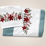 Soft aqua Embroidered Pure Cotton Linen Bedsheet. | 110 X 110 overall view.| front studio view