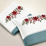 Soft aqua Embroidered Pure Cotton Linen Bedsheet. | 110 X 110 overall view.| top studio view