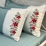 Soft aqua Embroidered Pure Cotton Linen Bedsheet | 110 X 110 Side view