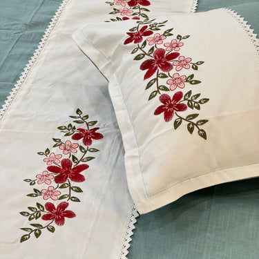 Soft aqua Embroidered Pure Cotton Linen Bedsheet | 110 X 110 creative view 