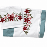 Soft aqua Embroidered Pure Cotton Linen Bedsheet | 110 X 110 front view