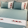 Soft aqua Embroidered Pure Cotton Linen Bedsheet | 110 X 110 overall view