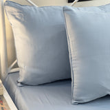 Solid Powder Blue 400 TC Cotton Bedsheet Set closeup view