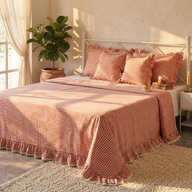 Strawberry Picnic Lace Gingham Bedcover with Cushion Covers | Butterbed | full view