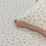 Strawberry Waffle Cotton Feel Double Bed Bedsheet Set with Soft Comfort Layer & Lace Detailed Pillow Covers (250 x 270 cm) | butterbed | focus view