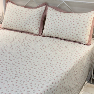 Strawberry Waffle Cotton Feel Double Bed Bedsheet Set with Soft Comfort Layer & Lace Detailed Pillow Covers (250 x 270 cm) | butterbed | full view