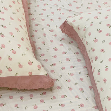 Strawberry Waffle Cotton Feel Double Bed Bedsheet Set with Soft Comfort Layer & Lace Detailed Pillow Covers (250 x 270 cm) | butterbed | top view