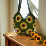 Sunflower Cotton Yarn Crochet Tote Bag | creative view
