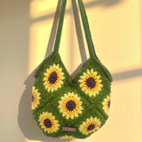 Sunflower Cotton Yarn Crochet Tote Bag | front view