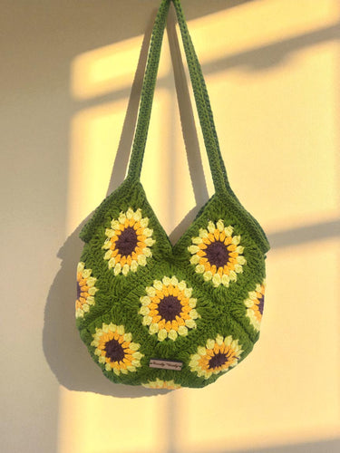 Sunflower Cotton Yarn Crochet Tote Bag | front view