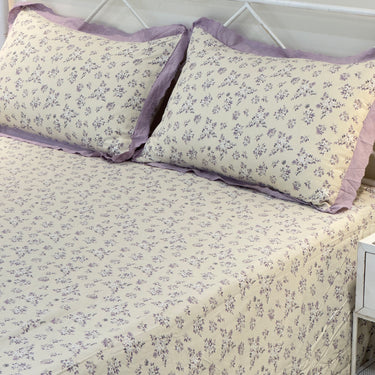 Taro Waffle Cotton Feel Double Bed Bedsheet Set with Soft Comfort Layer & Lace Detailed Pillow Covers (250 x 270 cm) | full view