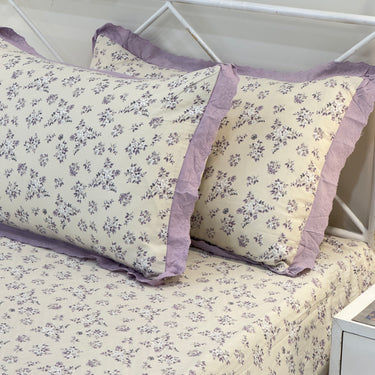 Taro Waffle Cotton Feel Double Bed Bedsheet Set with Soft Comfort Layer & Lace Detailed Pillow Covers (250 x 270 cm) | side view