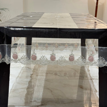 Transparent Table Cover with Embroidered Scallop Frill Front view 