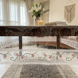 Transparent Table Cover with Leafy Embroidered Frill | 6 Seater | front side view