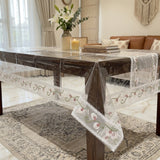 Transparent Table Cover with Leafy Embroidered Frill | 6 Seater | side view