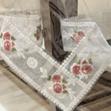 Transparent Table Cover with Rose Embroidered Border | 6 Seater | focus view