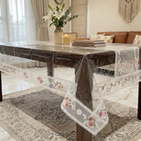 Transparent Table Cover with Rose Embroidered Border | 6 Seater | side view