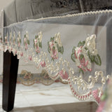 Transparent Table Cover with Rose Embroidered Frill closeup view