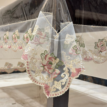 Transparent Table Cover with Rose Embroidered Frill side view