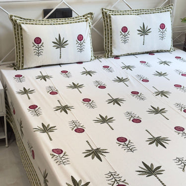 Tropical Garden Hand-blocked Cotton Bedsheet | Overall View