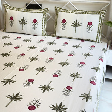 Tropical Garden Hand-blocked Cotton Bedsheet | Side View
