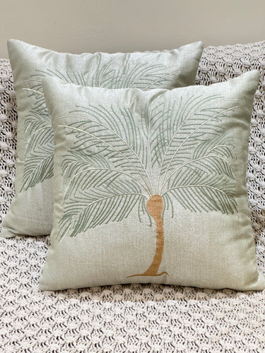 Tropical Palm Embroidered Cushion Cover | front view