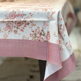 Vintage Blush Pink Floral Cotton Mix Table Cover | focus view