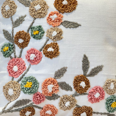 Vintage Garden Floral Embroidered Cushion Cover | Close View