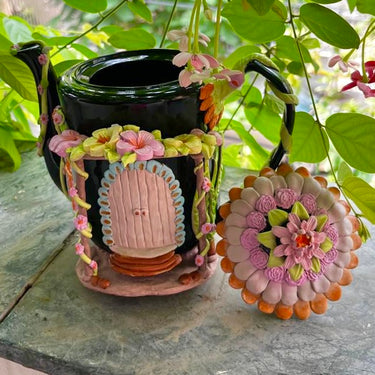 Whimsical Fairy Cottage Teapot Container| Handmade by mother | creative view