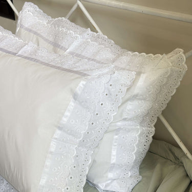 White Cotton Pillow Cover with Lace Frills | Frills View