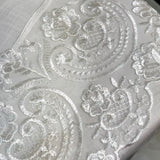 White Paisley Embroidered Organza Table Cover closeup view 