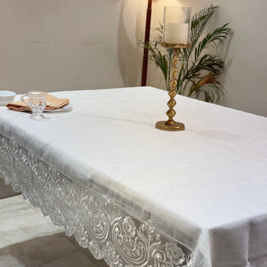 White Paisley Embroidered Organza Table Cover overall view 