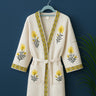 Yellow Floral Adult Handblocked Bathrobe | Front View