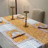 Yellow Floral Handblocked Cotton Table Runner Set | overall view