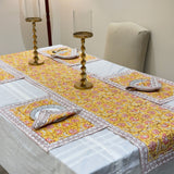 Yellow Floral Handblocked Cotton Table Runner Set | side view