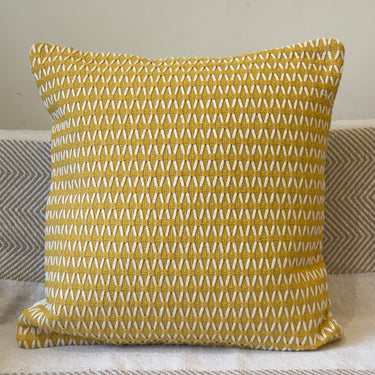 Yellow Threadwork Cotton Cushion Cover | Front View