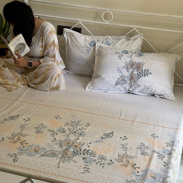  beige & blue pure cotton bedsheet | creative view