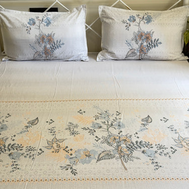  beige & blue pure cotton bedsheet | front view